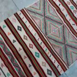 Multicolored Moroccan kilim carpet striped in pure wool, hallway carpet 100x200cm