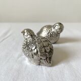 Salière et poivrière en métal argenté oiseaux vintage