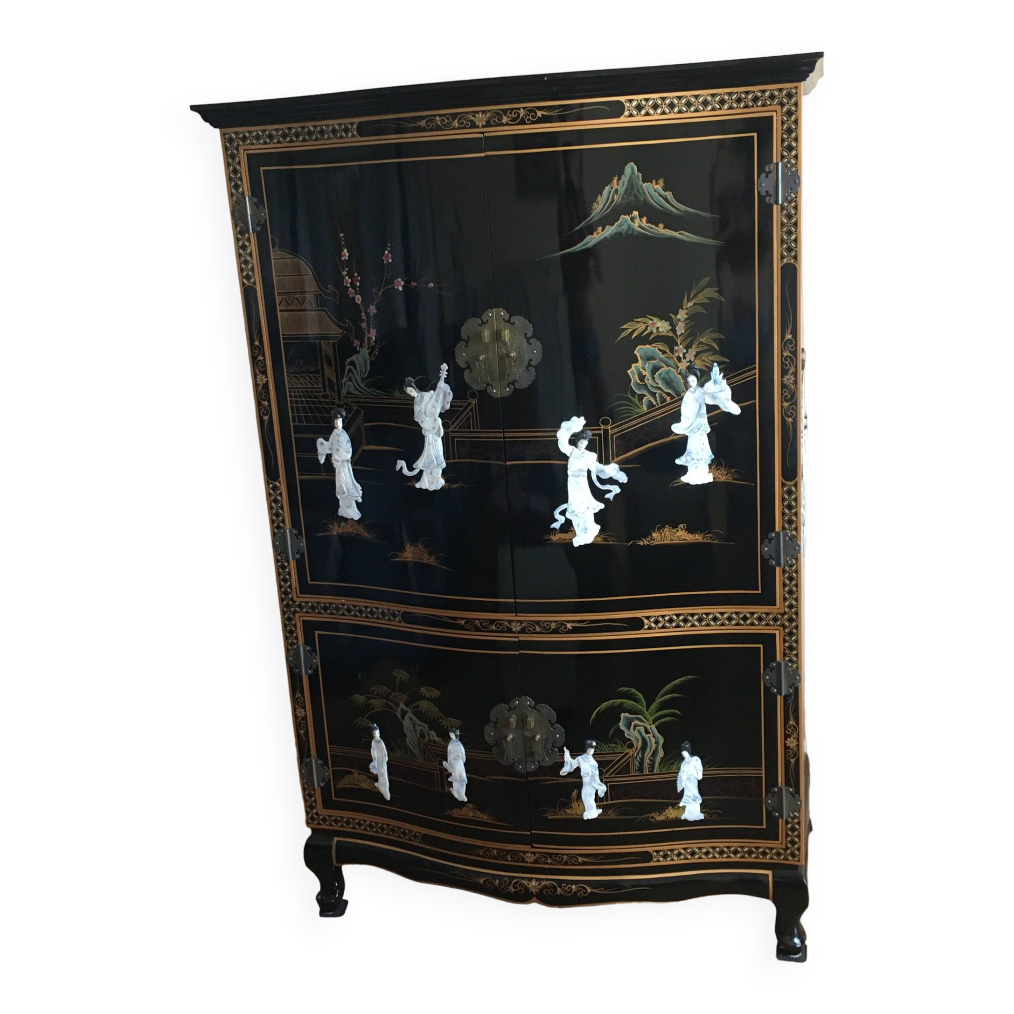 Black lacquered Chinese furniture with mother-of-pearl