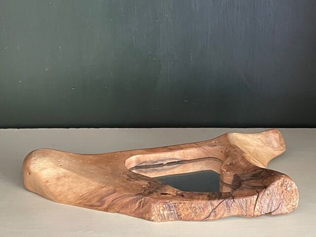 Brutalist mirror made of olive wood
