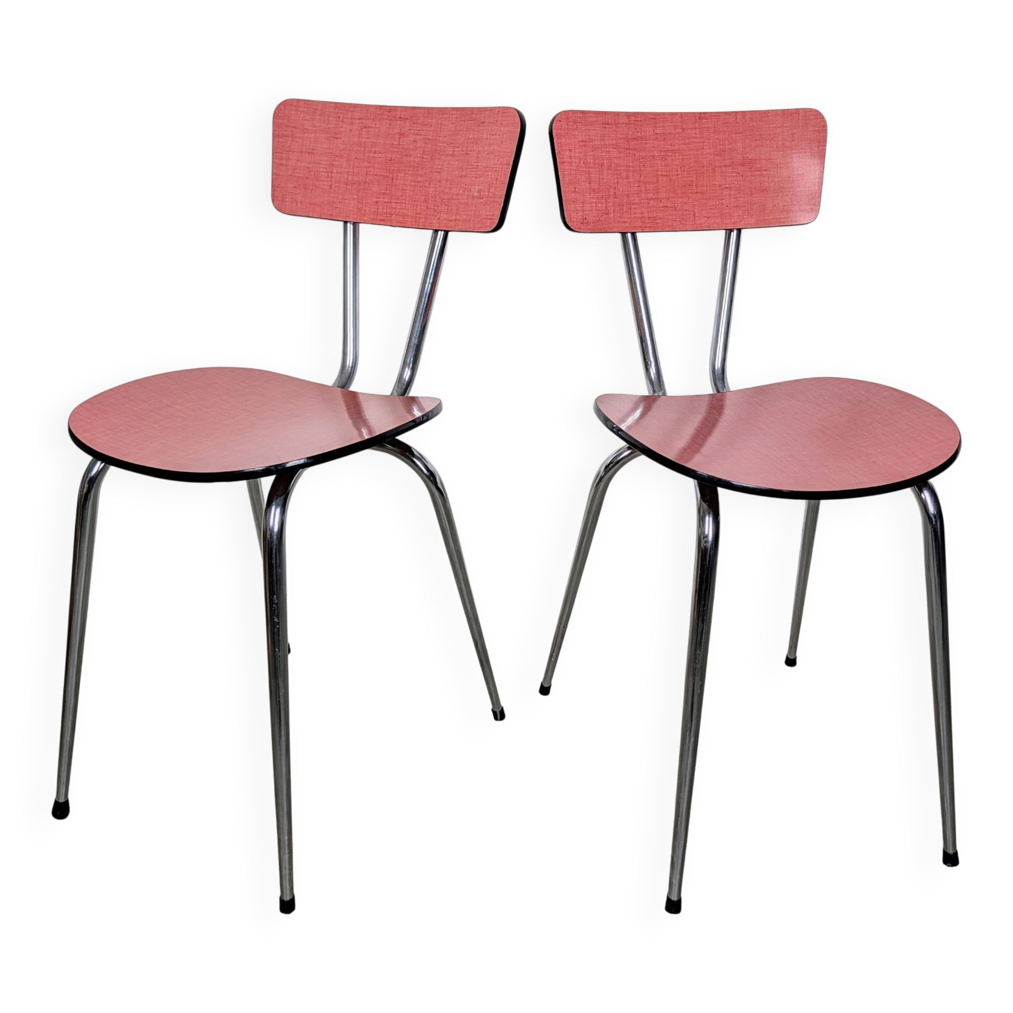 Paire de chaises formica rouge & pieds chromés