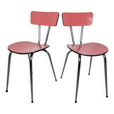 Paire de chaises formica rouge & pieds chromés