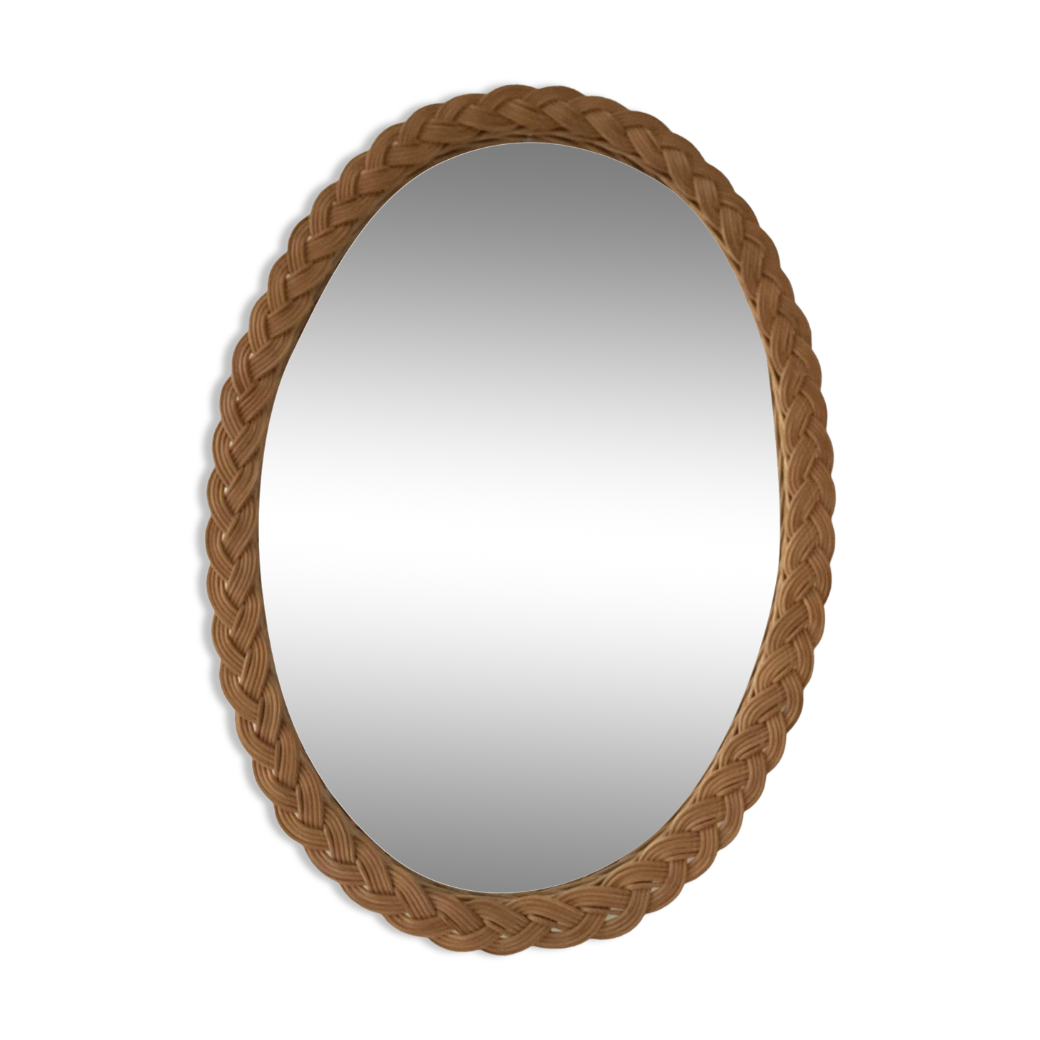 Vintage oval rattan mirror