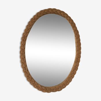 Vintage oval rattan mirror