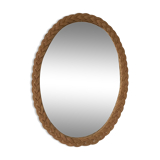 Vintage oval rattan mirror