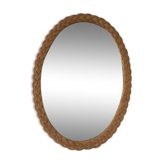 Vintage oval rattan mirror