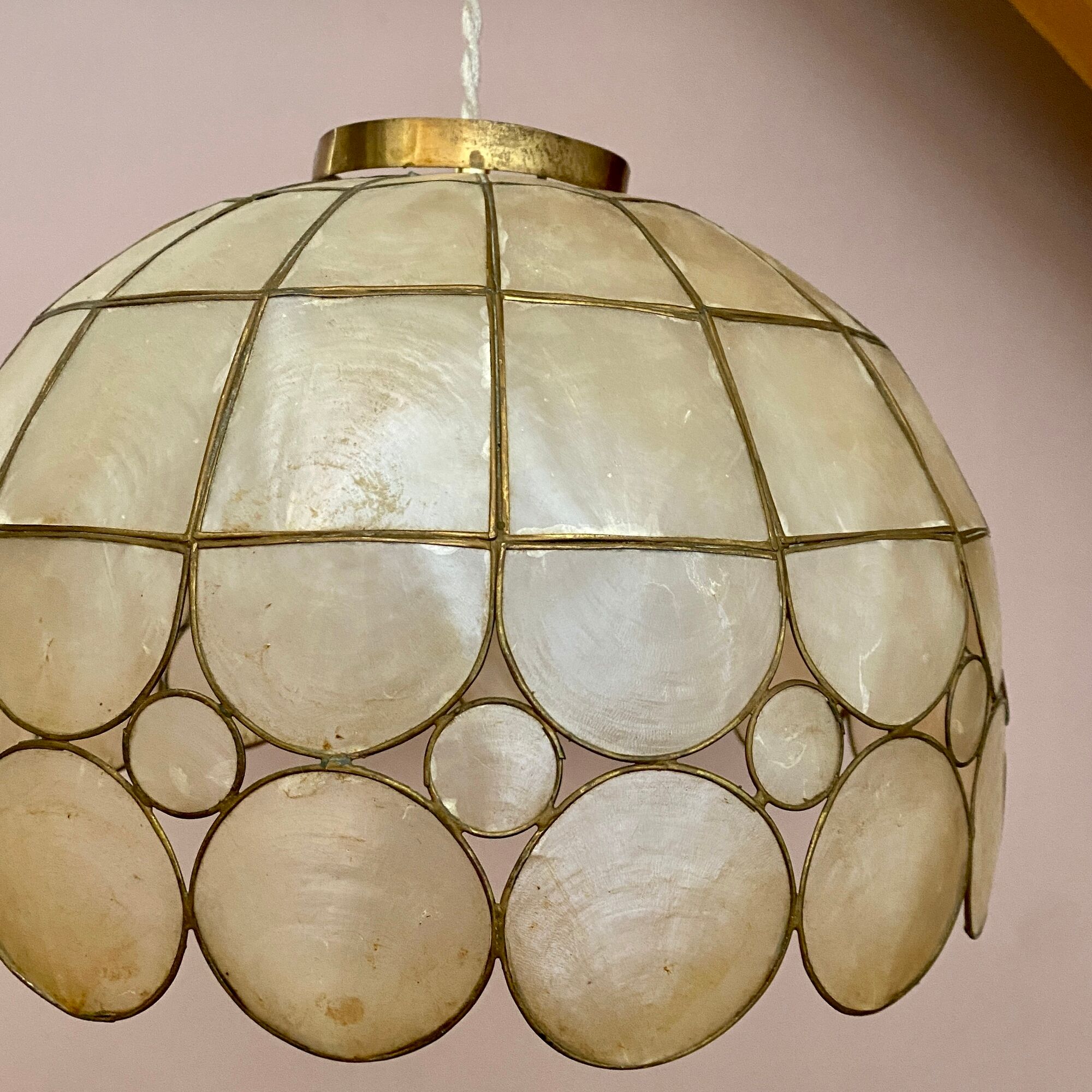 Vintage XXML lampshade pendant lamp in mother-of-pearl and brass