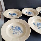 Set of 6 Digoin Sarreguemines soup plates decorated with blue roses