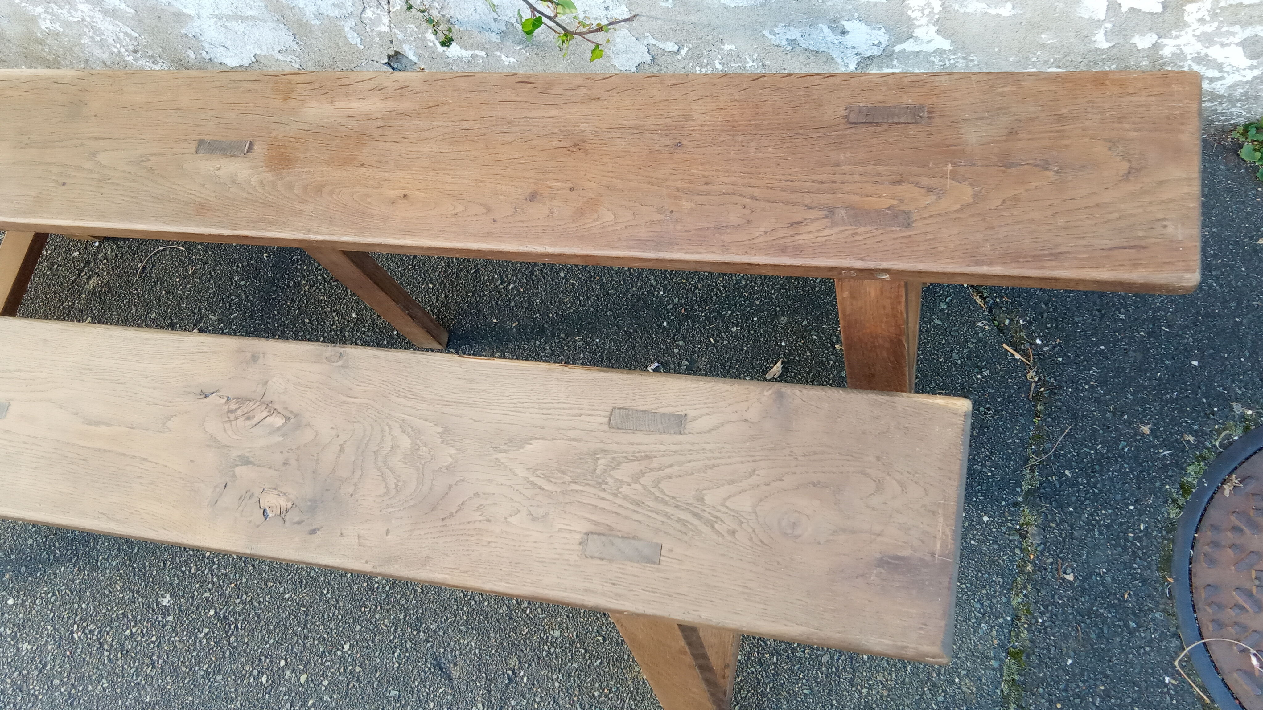 Pair of oak benches 166 cm