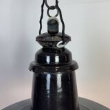 Industrial German Black Enamel Pendant Lamp with Glass Cover, 1930s