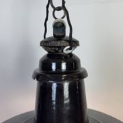 Industrial German Black Enamel Pendant Lamp with Glass Cover, 1930s