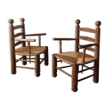 2 fauteuils rustiques paillés