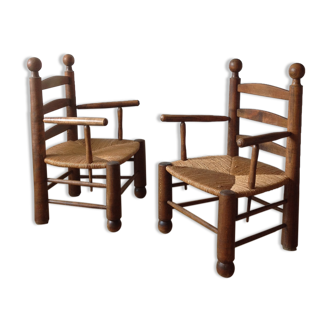 2 fauteuils rustiques paillés