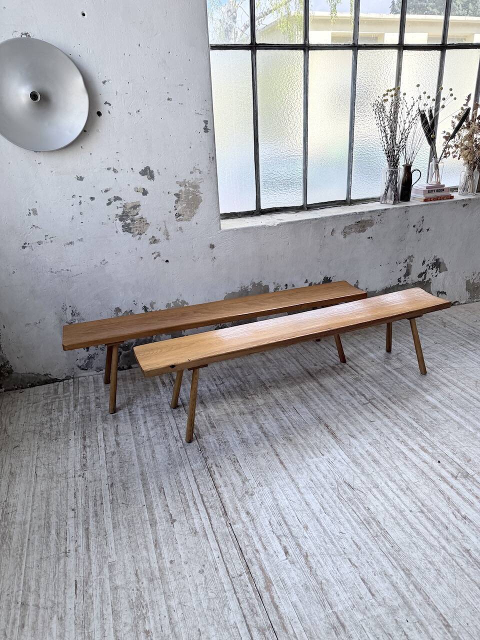 Pair of benches from the 1950s mountain furniture, pine.