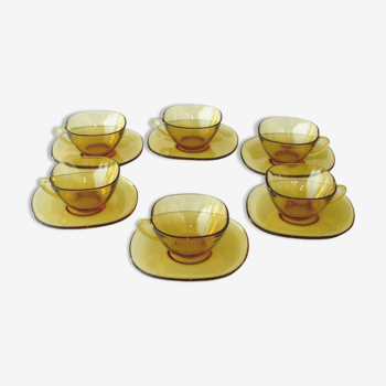 Coffee set vereco vintage amber color - 6 cups and under cups
