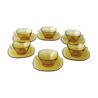 Coffee set vereco vintage amber color - 6 cups and under cups