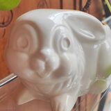 Mini white rabbit vase cache pot with orange edges in enamelled ceramic