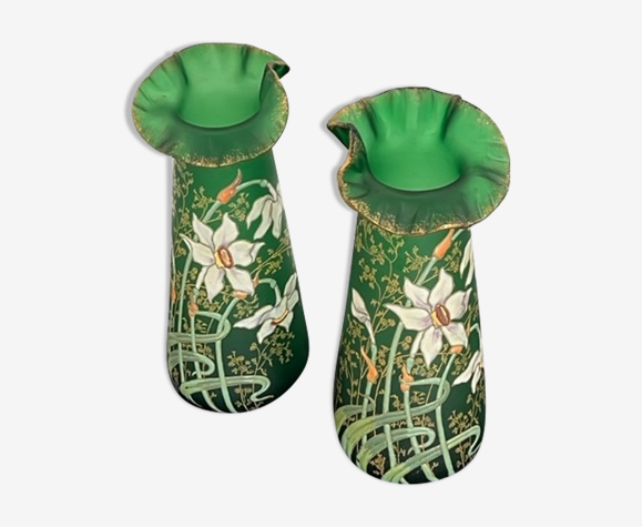 Pair of enamelled vase Legras art nouveau
