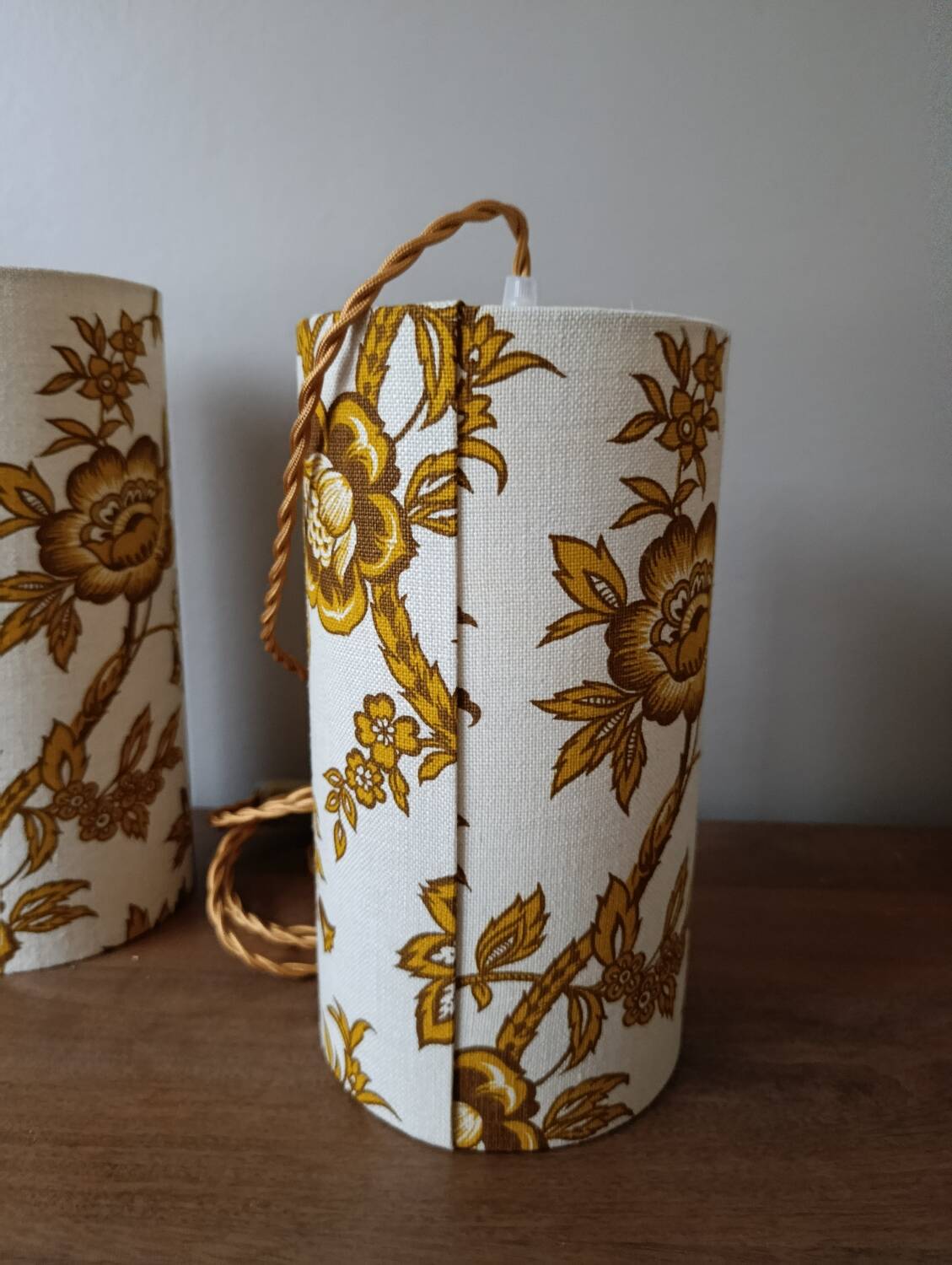 Vintage 1960s floral fabric portable lamp