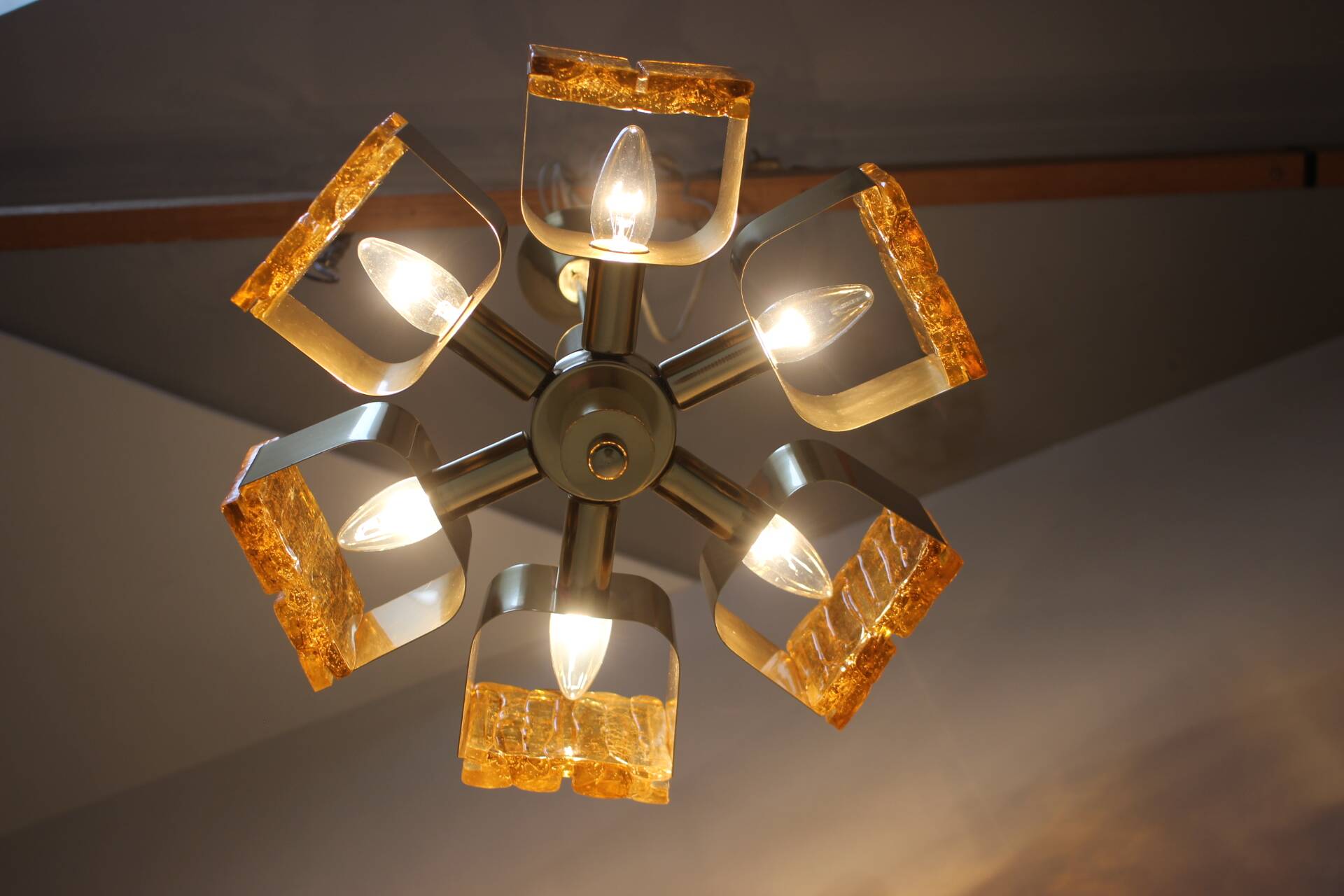 Brass chandelier mid-century design, Hungary 1970s