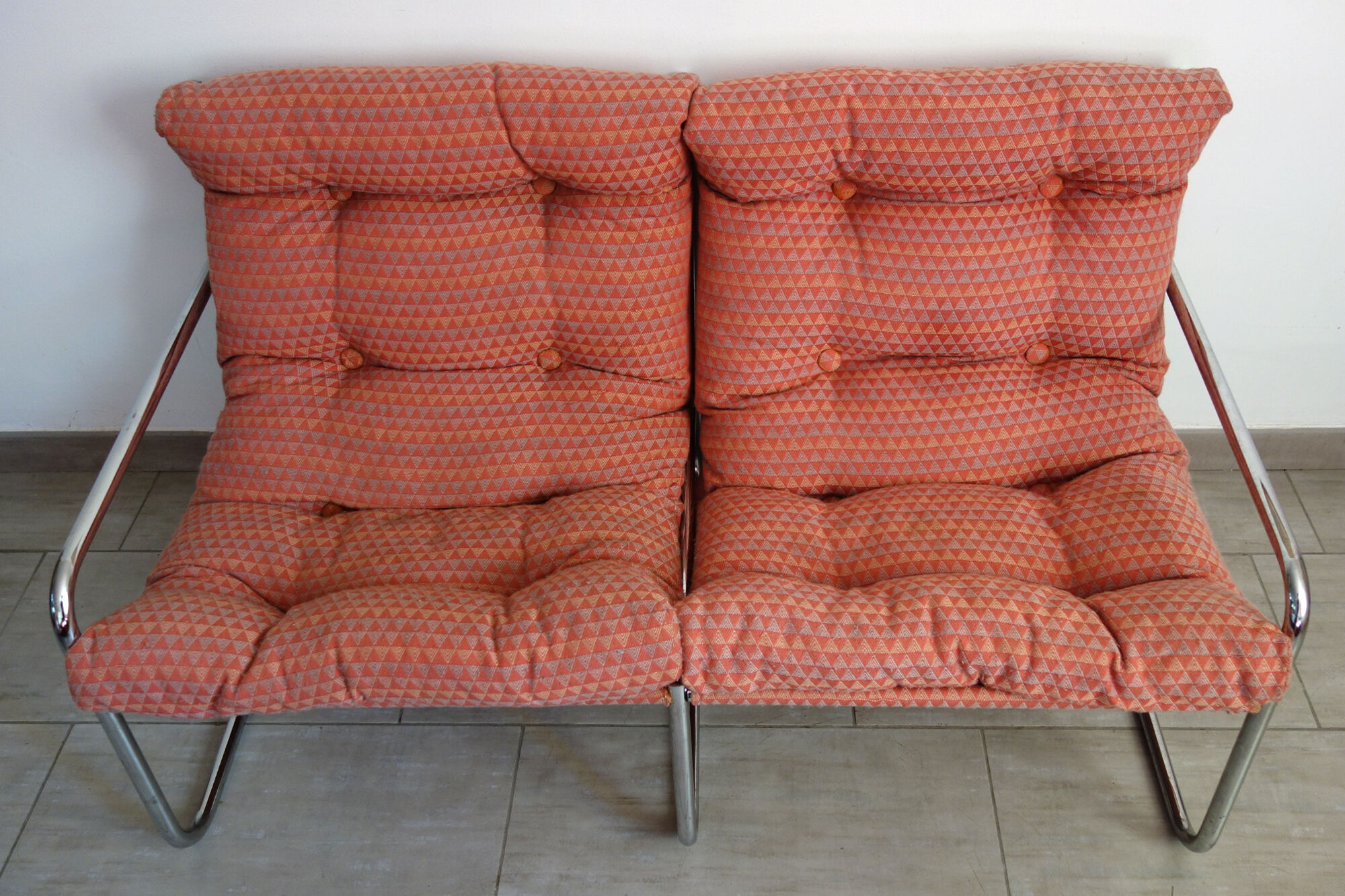 Sofa and armchair chrome steel and fabric 70s / 80s
