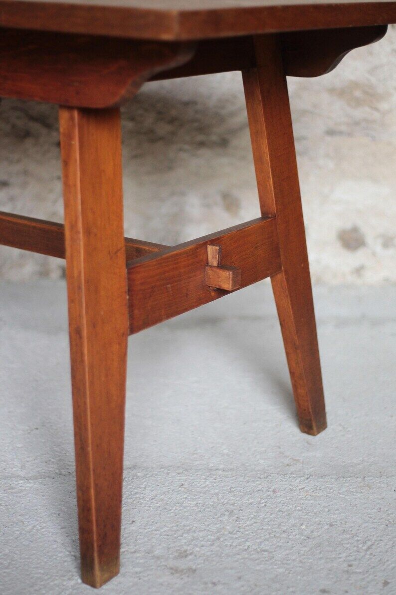 Table René Gabriel, table bois vintage, table à manger, table salon, table de repas, cuisine, 40's