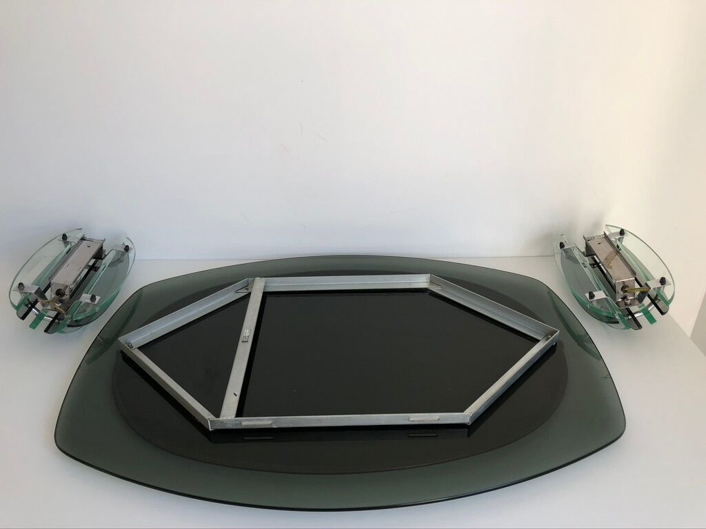 Veca mirror and 2 matching Veca wall lights made in Italy.