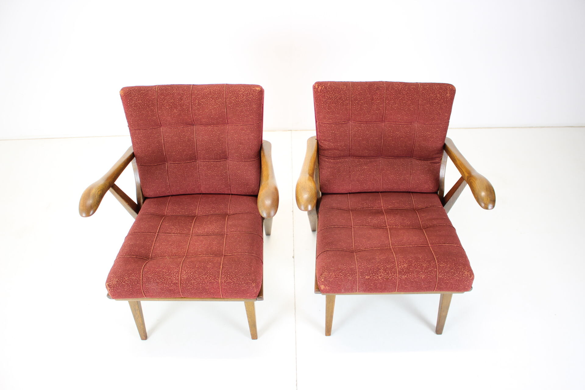 1960s pair of oak armchairs, czechoslovakia