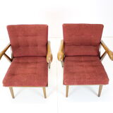 1960s pair of oak armchairs, czechoslovakia