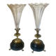 Paire de vases cornets cristal, onyx et bronze