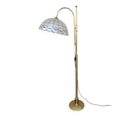 Mid Century Modern brass floor lamp with Capiz shell shade 1970s