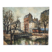 Saint Martin Canal in Paris, knife oil painting signed L Guerbier.