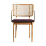 Canning chair with light wood armrest plum fabric