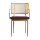 Chaise cannage avec accoudoirs bois clair tissu prune