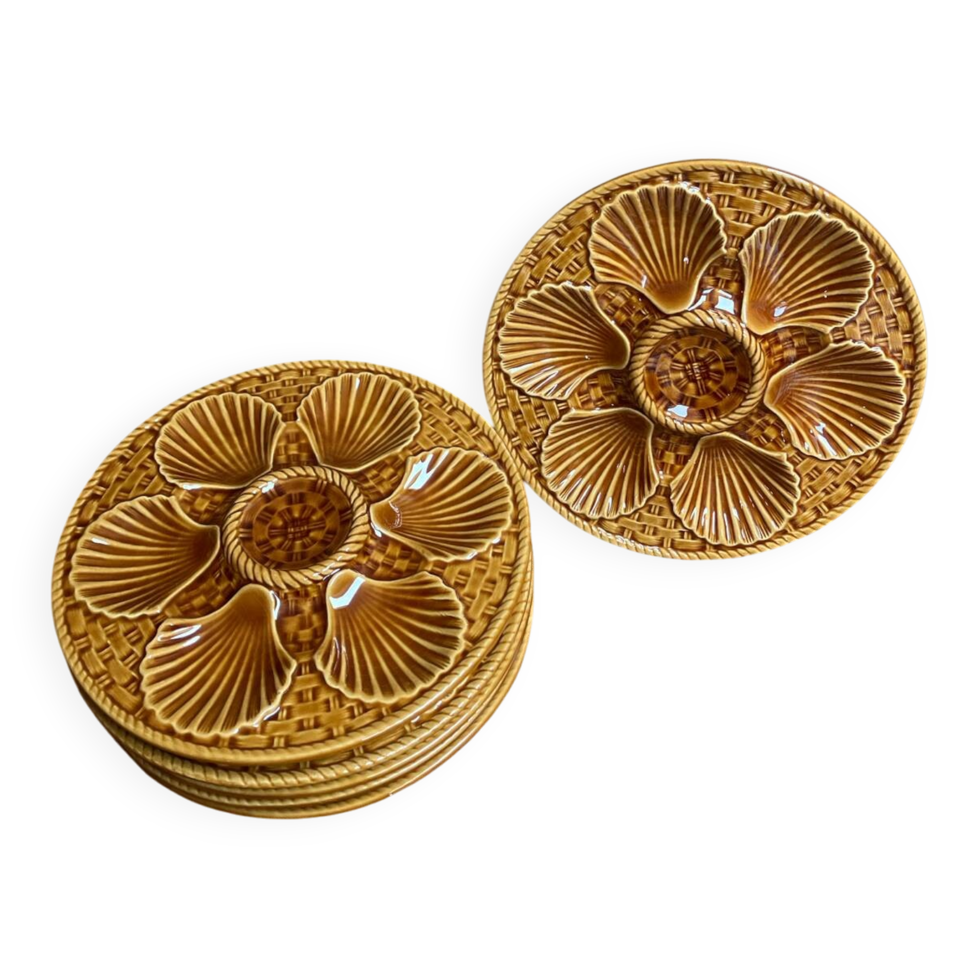 6 assiettes à huîtres barbotine 