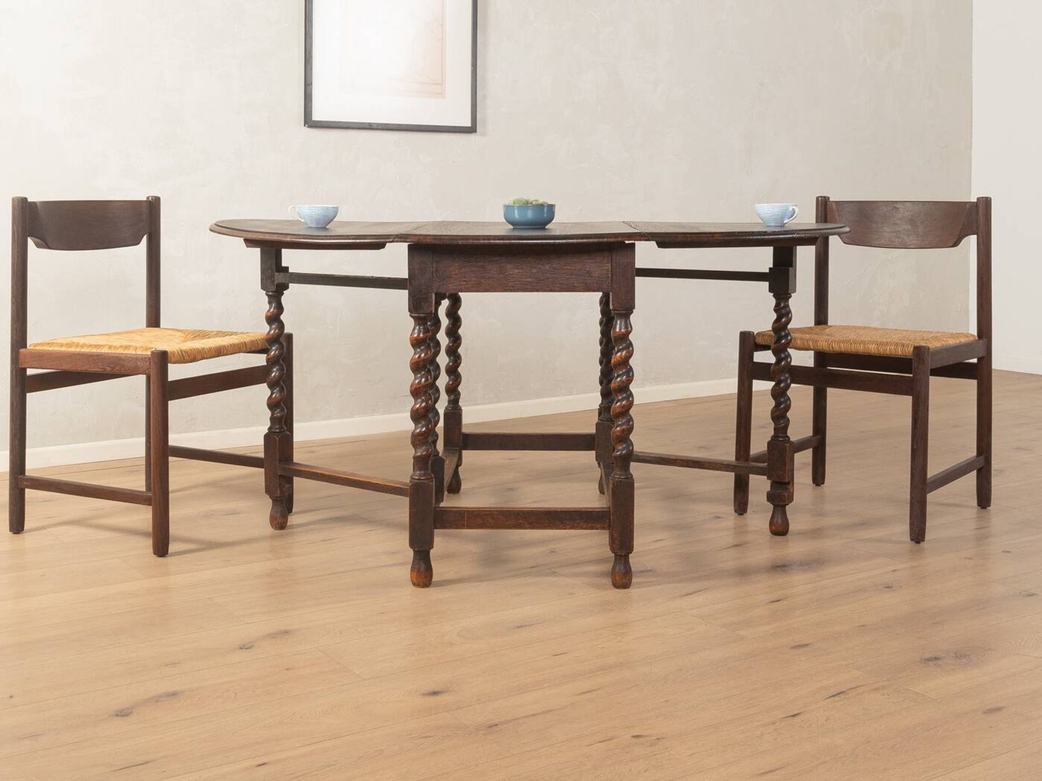 Table à rabats antique des années 1920, en chêne massif
