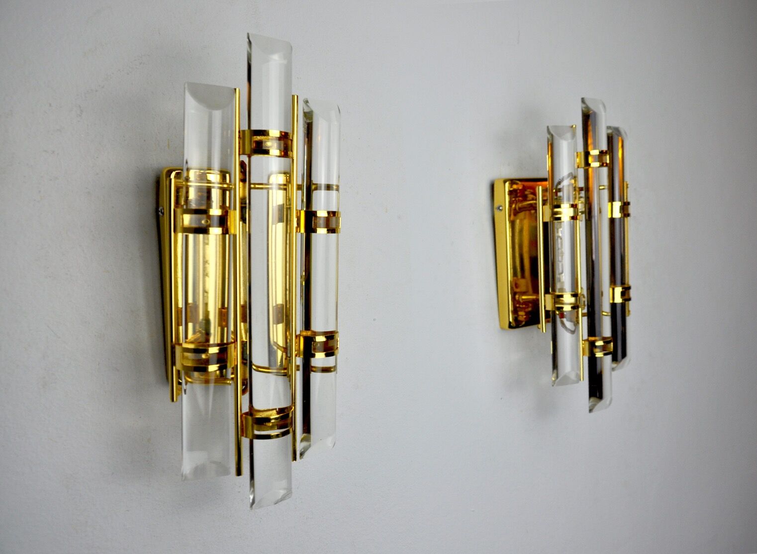 Pair of venini wall lamps Murano glass Italy 1970