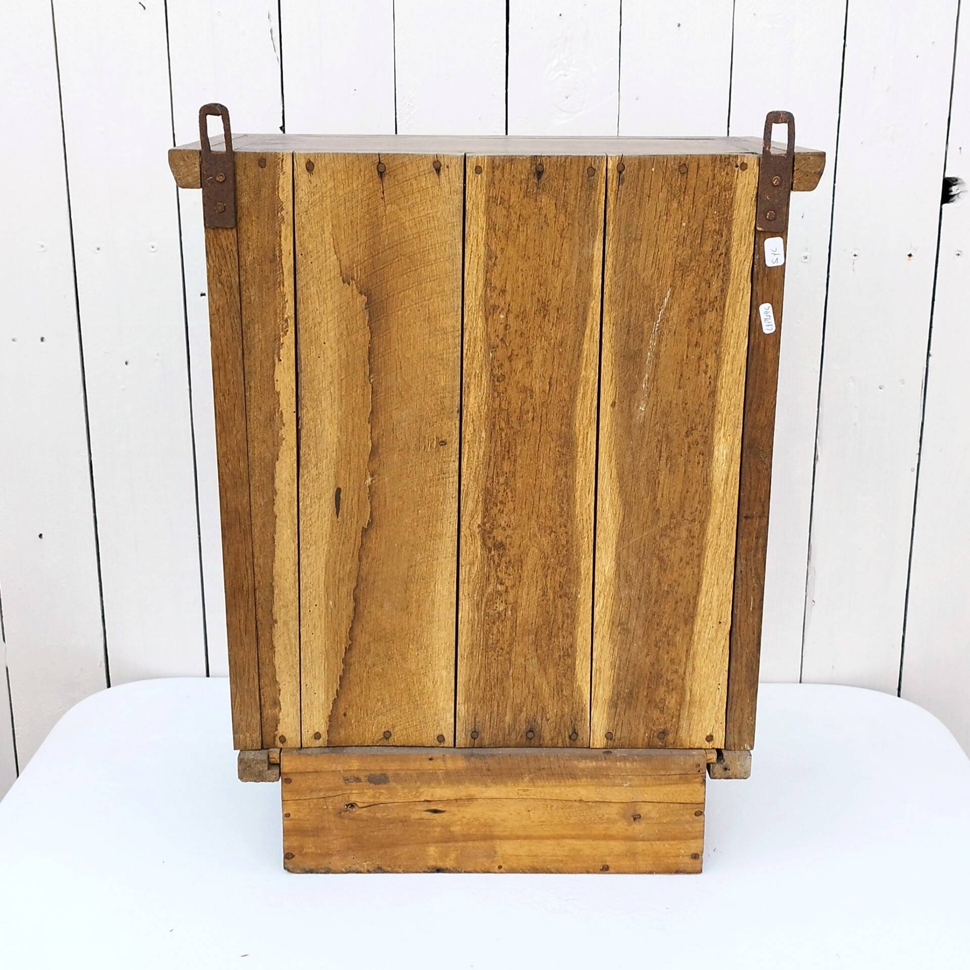 Vintage folk art mirror wall storage unit