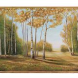 Cuadro con paisaje de álamos pintado al oleo sobre lienzo. Oil painting