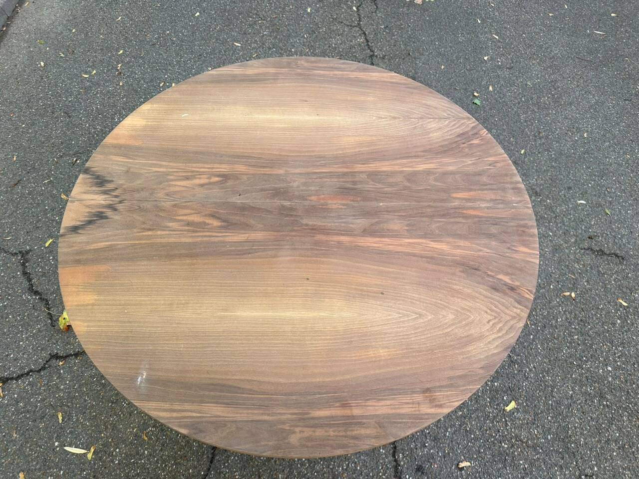 Round extendable dining table Louis XVI stripped in walnut 1960 190cm