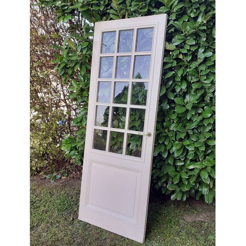 Porte ancienne de communication vitrée moulurée 218,5x83 15 petits carreaux