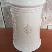 Old White Ceramic Vase Vintage Coat of Arms Decor #A697