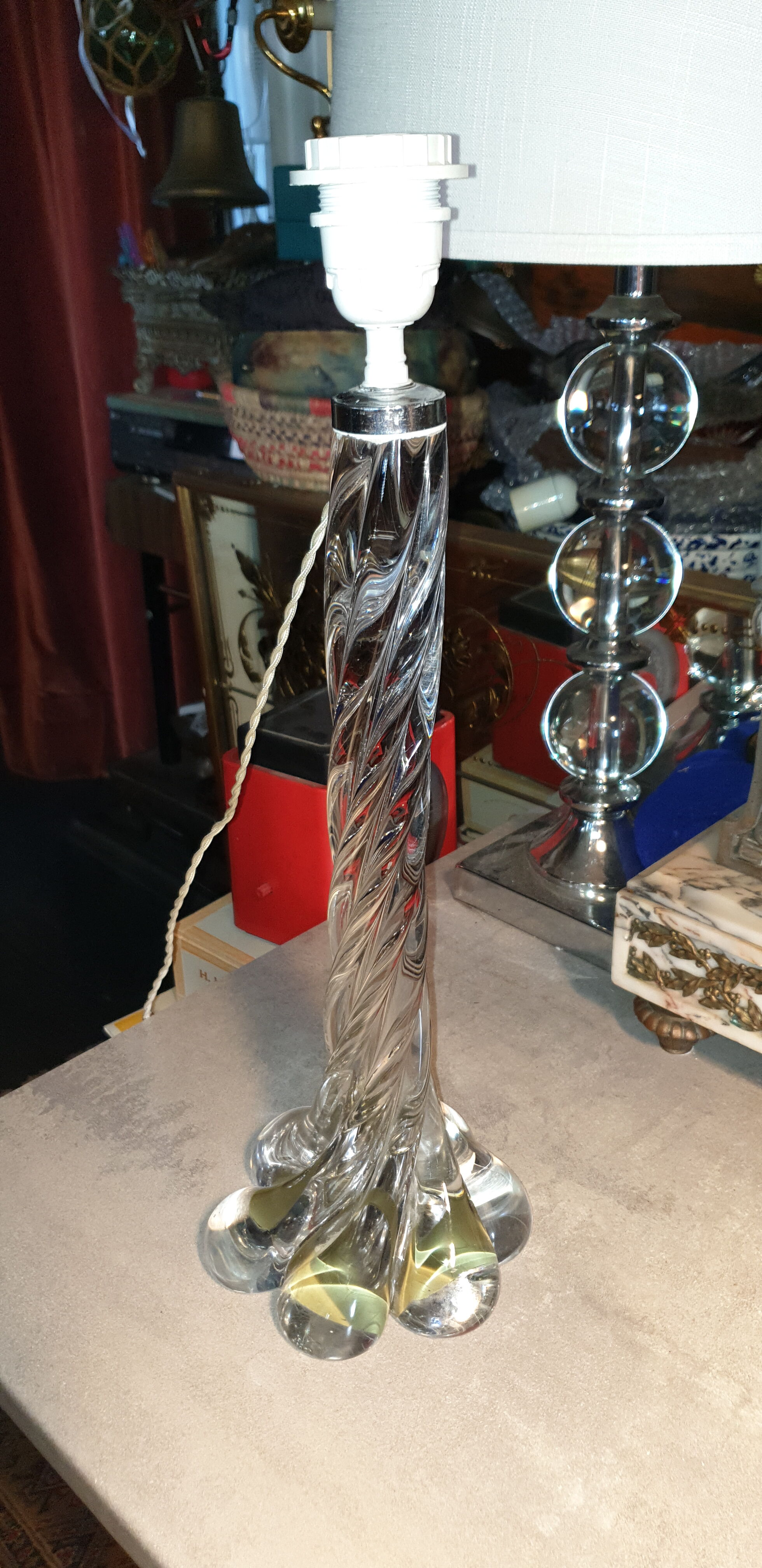Vintage pressed molded glass lamp foot