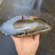 Vintage blue-grey agate slice tray and agate ashtray from the 1960s