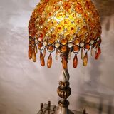 1970 lamp, patinated painted wood, and amber acrylic lampshade 70x28 elec ok;