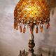 1970 lamp, patinated painted wood, and amber acrylic lampshade 70x28 elec ok;