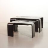 Rectangle Black Lacquered Plywood Coffee Table with Smoked Glass Panel 70s