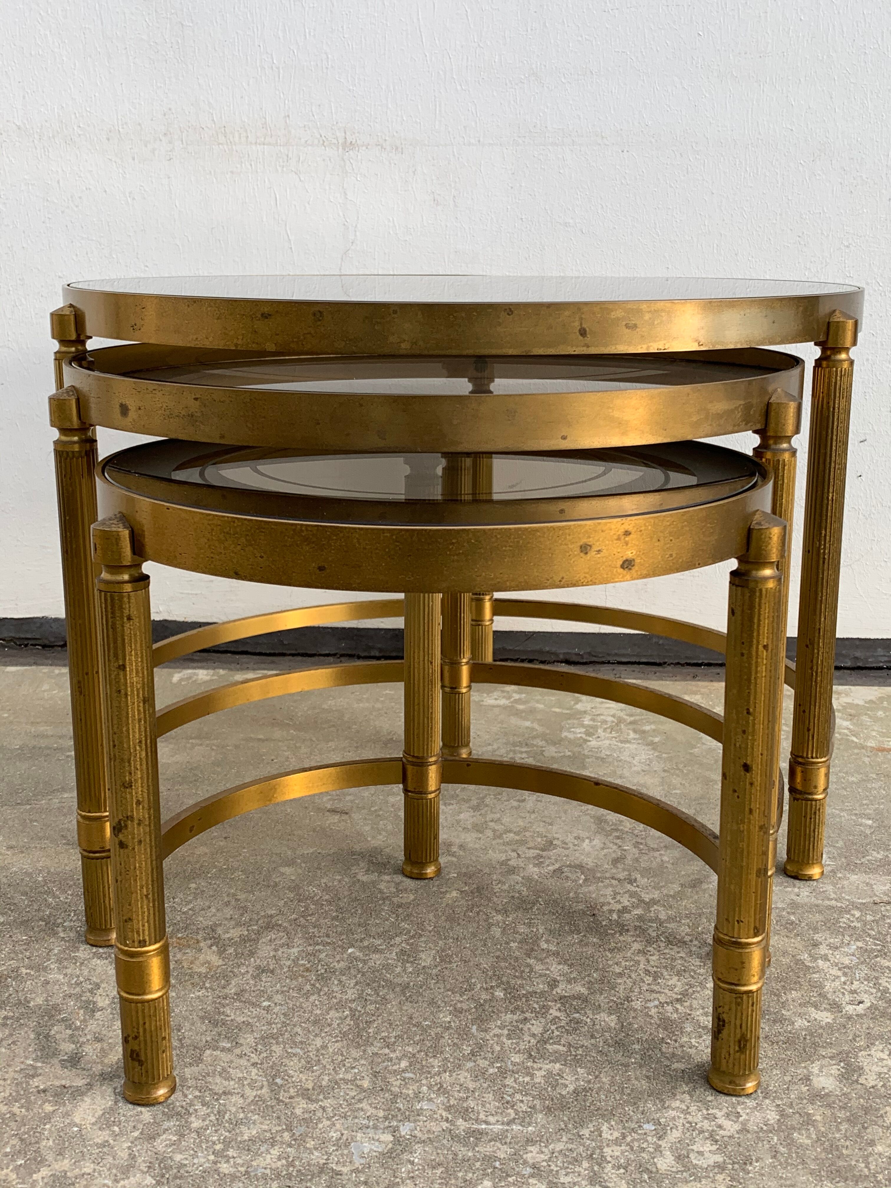 Three round brass tables 1970