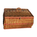 Wicker and scoubidou sewing basket