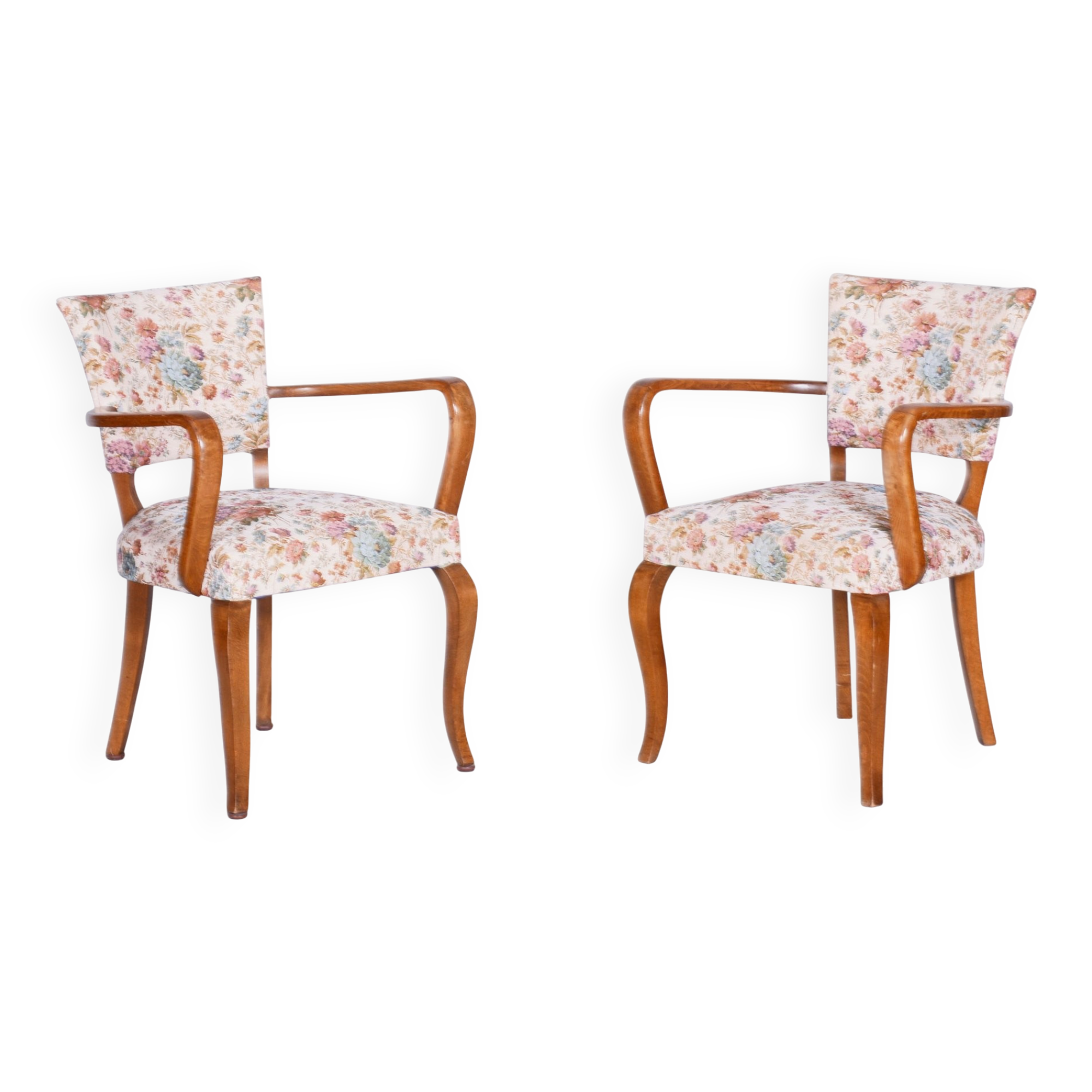 Art Deco Chairs in Beech attributed to J. Leleu, France, 1930s, Set of 2